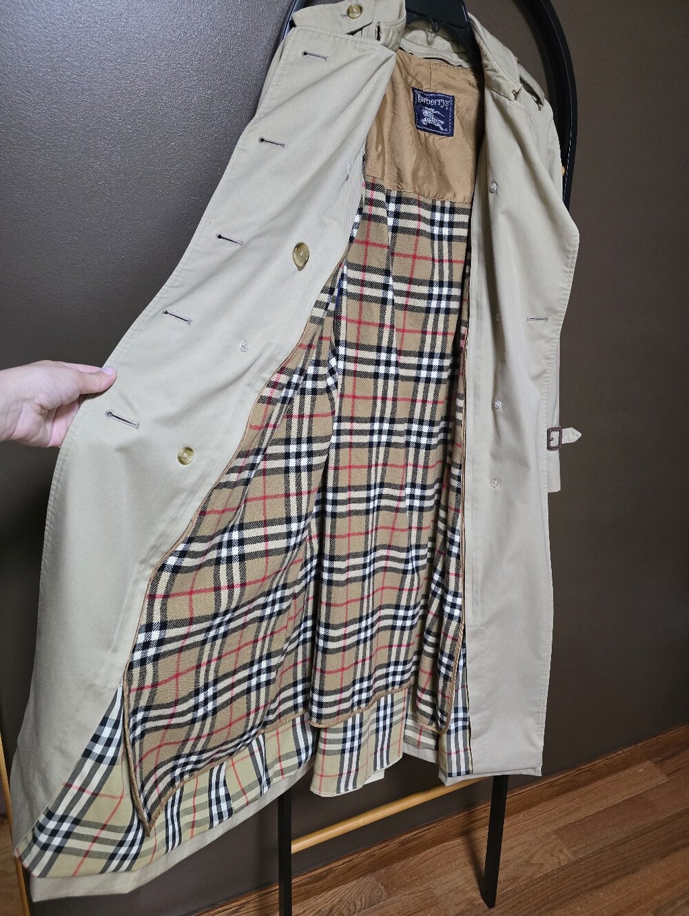 Vintage Burberry Beige Plaid Lined Trench Coat, With Removable Liner - Picture 3 of 10